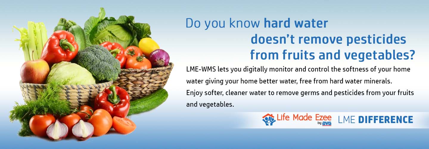 Do you know hard water doesn’t remove pesticides from fruits and vegetables? LME-WMS lets you digitally monitor and control the softness of your home water giving your home better water, free from hard water minerals. Enjoy softer, cleaner water to remove germs and pesticides from your fruits and vegetables.